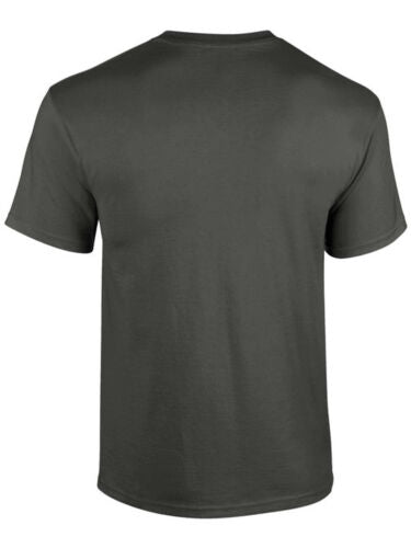 Back view of plain dark gray religious graphic tee women by Fresh Faith Designs