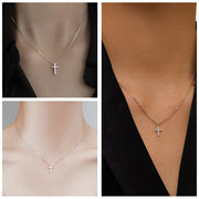 Delicate silver cross necklace showcasing women's faith jewelry by Fresh Faith Designs