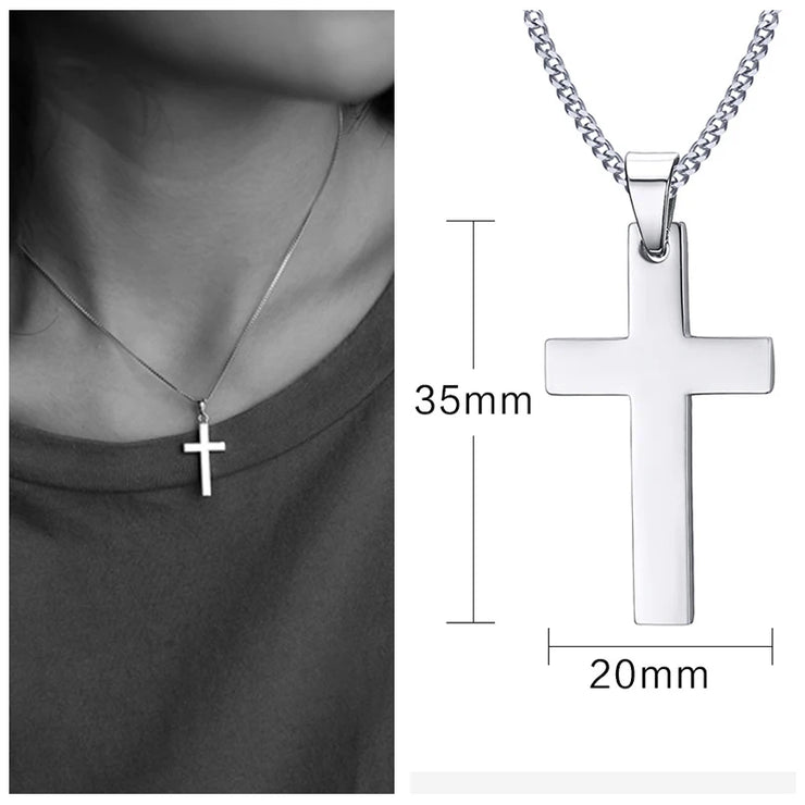 Silver cross pendant necklace measuring 35mm by 20mm from Fresh Faith Designs women's faith jewelry collection