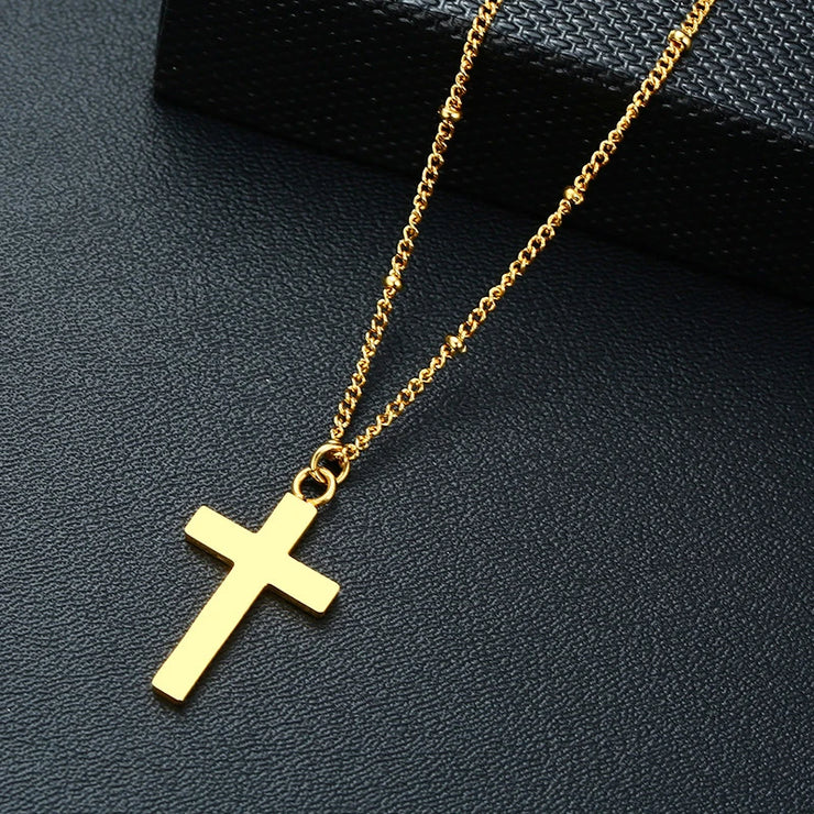 Gold cross necklace on chain from Fresh Faith Designs women's faith jewelry collection