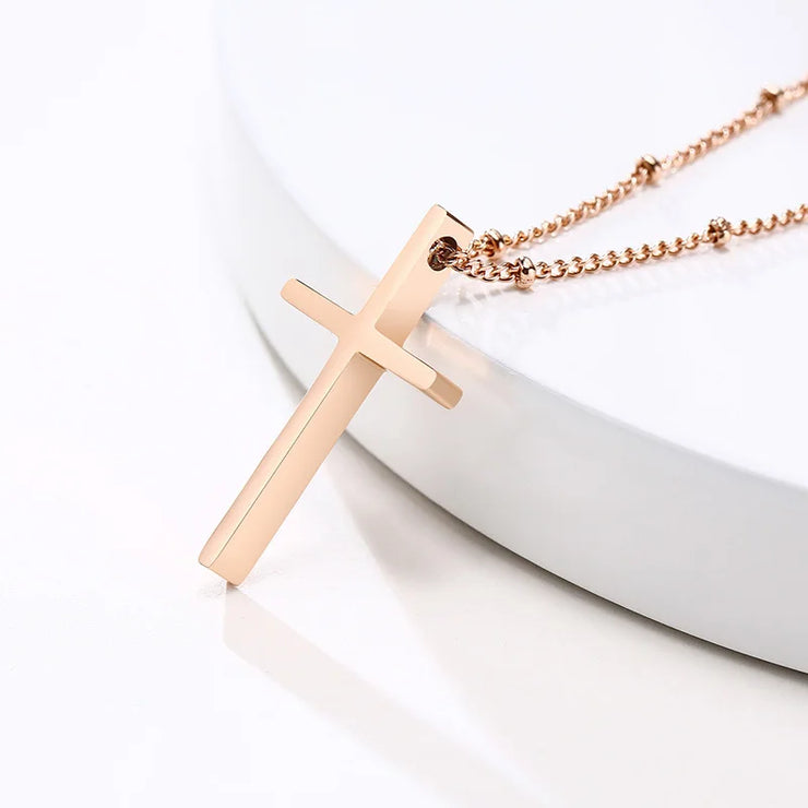 Rose gold cross pendant necklace on chain, women's faith jewelry by Fresh Faith Designs