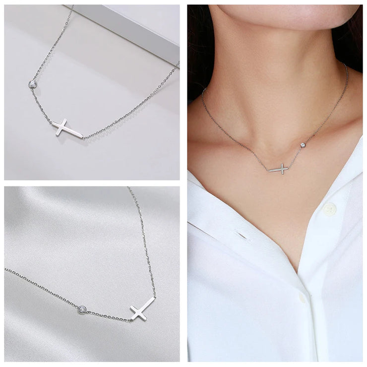 Fresh Faith Designs women's faith jewelry silver cross necklace with small gemstone pendant