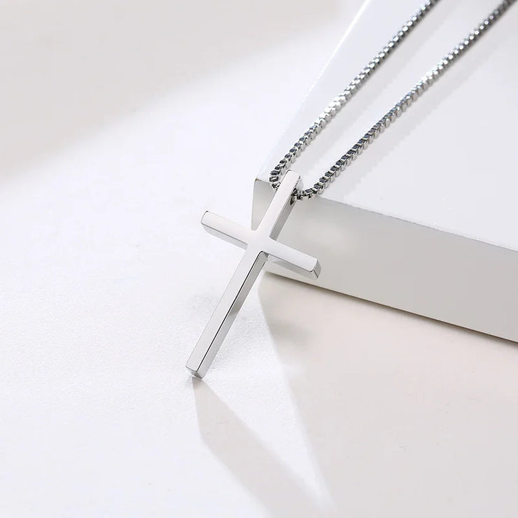 Silver cross pendant necklace on chain representing women's faith jewelry by Fresh Faith Designs