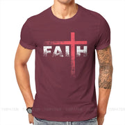 Maroon vintage faith cross tee with distressed white and red graphic design by Fresh Faith Designs