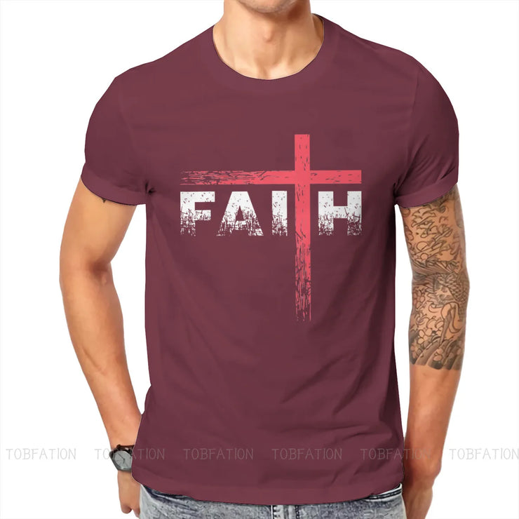 Maroon vintage faith cross tee with distressed white and red graphic design by Fresh Faith Designs