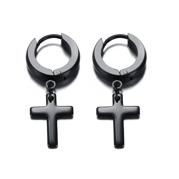 Fresh Faith Designs black hoop cross earrings for women with sleek modern design