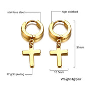 Gold stainless steel cross earrings for women with high polished finish and IP gold plating