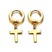 Gold hoop cross earrings for women with smooth polished finish by Fresh Faith Designs