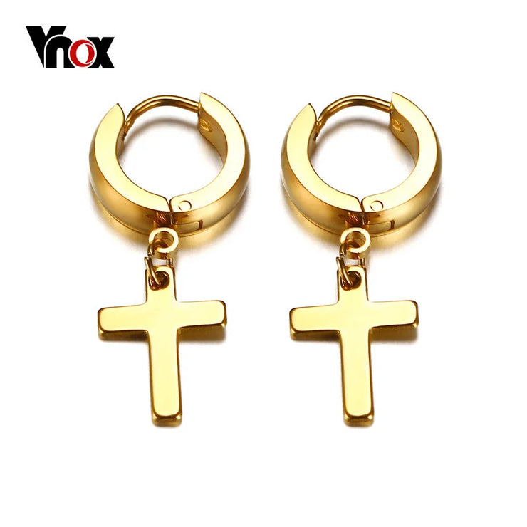 Gold hoop cross earrings for women with polished finish from Fresh Faith Designs