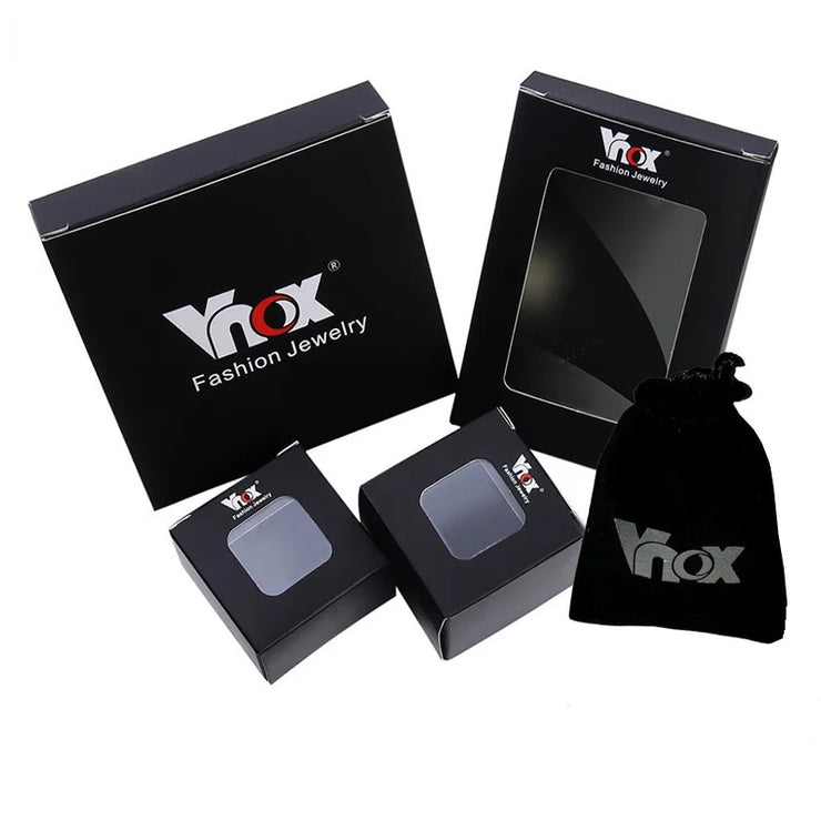 Vnox black jewelry packaging set with boxes and velvet pouch for cross earrings for women