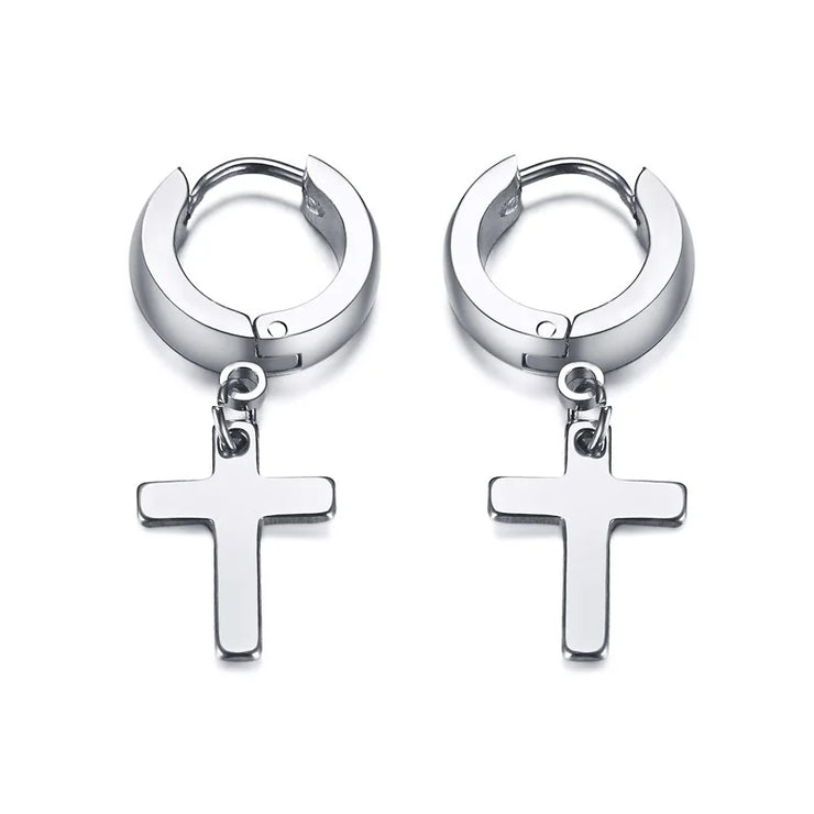 Silver cross earrings for women with hoop design by Fresh Faith Designs