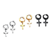 Set of silver, gold, and black cross earrings for women with hoop design by Fresh Faith Designs