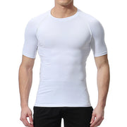 Fresh Faith Designs white faith-based compression shirt with short sleeves and fitted design for men