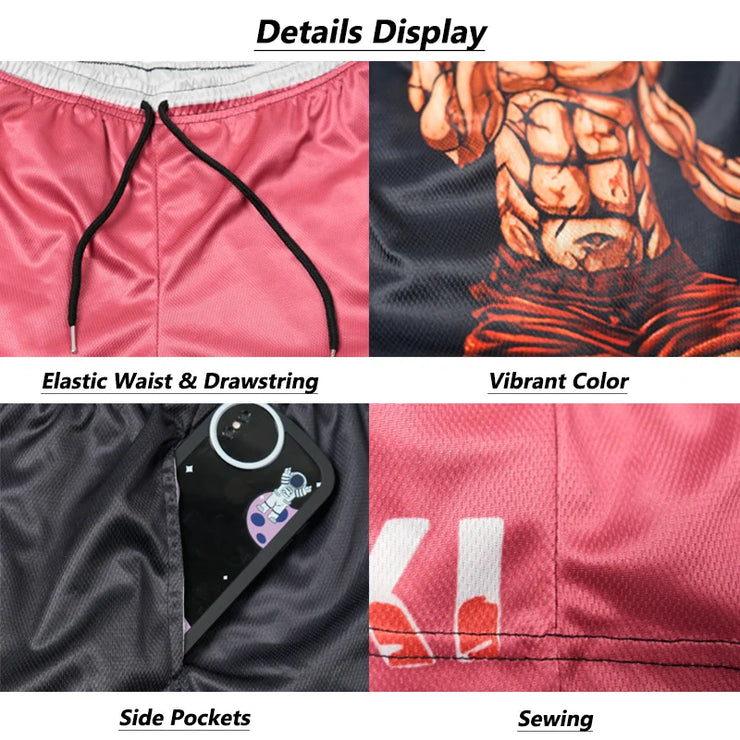 Close-up details of Y2K Christian gym shorts by Fresh Faith Designs showing elastic waist, vibrant color, side pockets, and stitching